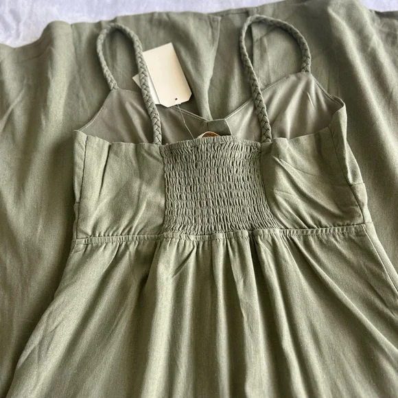 NWT Monteau linen blend Maxi Dress, olive green button down, size XS - Picture 5 of 5